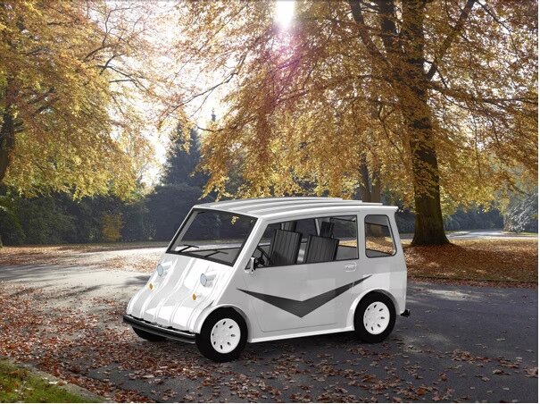 Unit 03 compact city car, rear three-quarter view